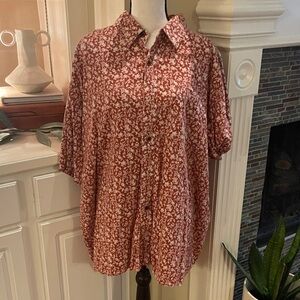 Orvis Red Floral Casual Button Down Shirt